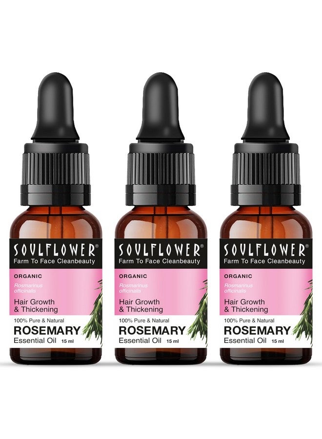 Soulflower Rosemary Essential Oil For Hair Growth, Hair Fall Control & Nourishment, Skin Care | 100% Pure, Natural, Undiluted Clinically Tested & Ecocert Organic Certified | 15Ml Each (Pack Of 3) - Image 1