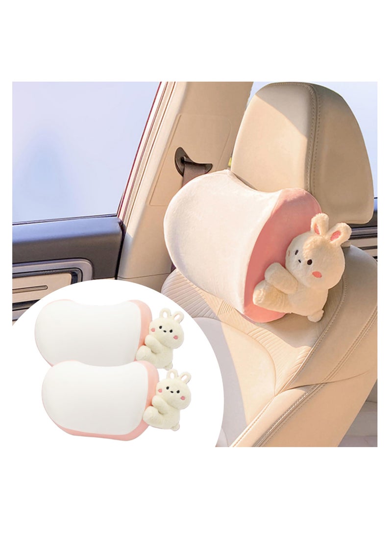 SYOSI Car Headrest Pillow, 2PCS, Bear or Bunny Car Seat Neck Pillow Car Decor Memory Foam Neck Support Cushions for Comfortable Driving, Travel, Home, Office, Easy Install and Washable (Pink) - Image 2