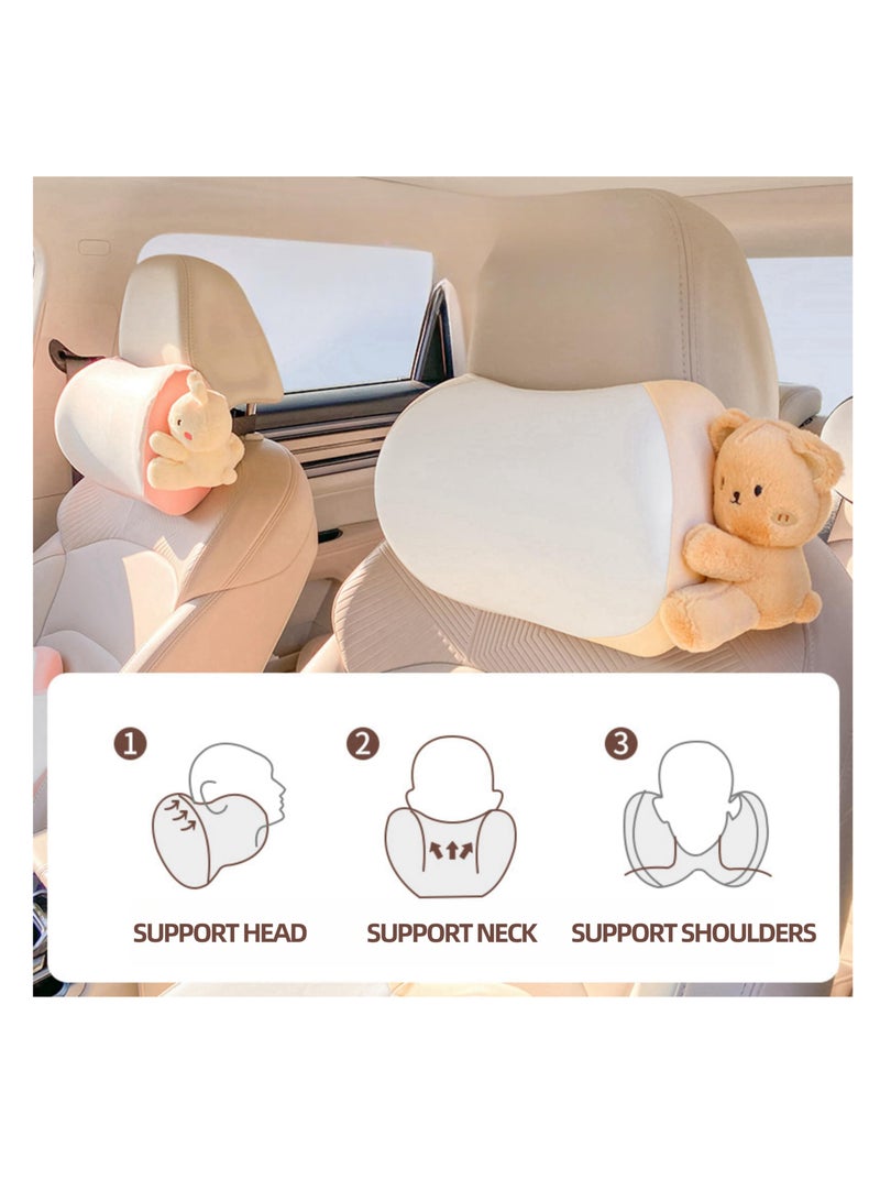 SYOSI Car Headrest Pillow, 2PCS, Bear or Bunny Car Seat Neck Pillow Car Decor Memory Foam Neck Support Cushions for Comfortable Driving, Travel, Home, Office, Easy Install and Washable (Pink) - Image 4