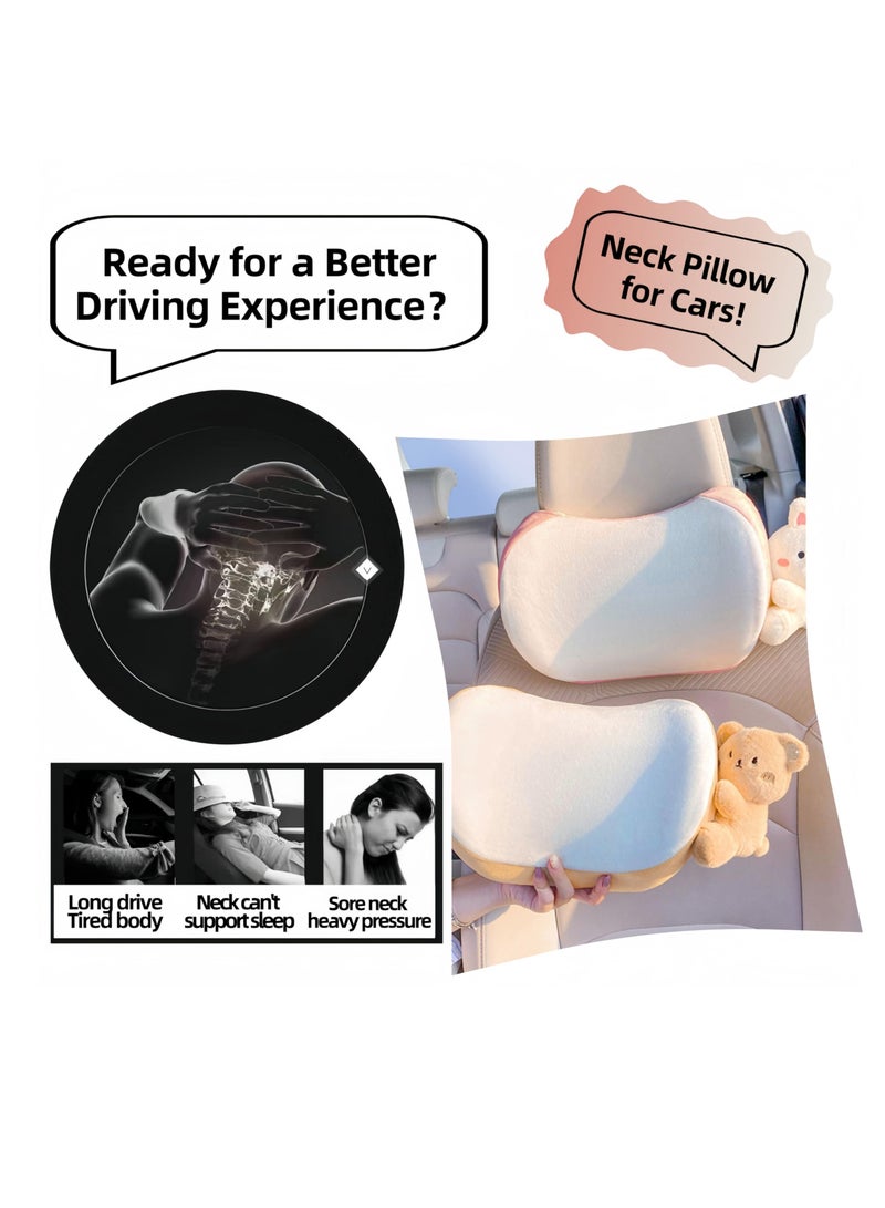SYOSI Car Headrest Pillow, 2PCS, Bear or Bunny Car Seat Neck Pillow Car Decor Memory Foam Neck Support Cushions for Comfortable Driving, Travel, Home, Office, Easy Install and Washable (Pink) - Image 5