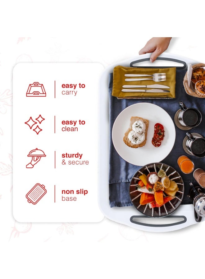 GUDOO طقم صواني تقديم 2 قطع – صواني غير قابلة للانزلاق مع مقابض مريحة، مثالية لتحضير الطعام، الشاي، أو الإفطار في السرير – صينية بلاستيكية لتناول الطعام بثبات – قابلة للغسل في غسالة الصحون (رمادي/أبيض). - Image 3