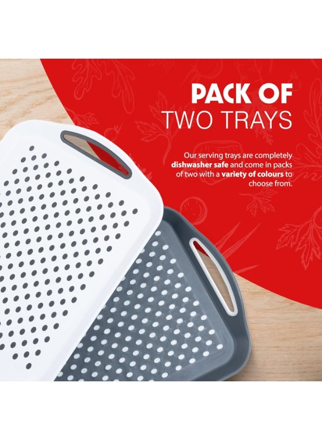 GUDOO طقم صواني تقديم 2 قطع – صواني غير قابلة للانزلاق مع مقابض مريحة، مثالية لتحضير الطعام، الشاي، أو الإفطار في السرير – صينية بلاستيكية لتناول الطعام بثبات – قابلة للغسل في غسالة الصحون (رمادي/أبيض). - Image 4