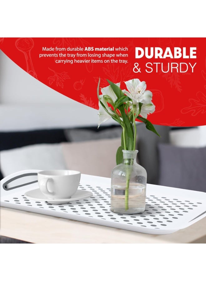 GUDOO طقم صواني تقديم 2 قطع – صواني غير قابلة للانزلاق مع مقابض مريحة، مثالية لتحضير الطعام، الشاي، أو الإفطار في السرير – صينية بلاستيكية لتناول الطعام بثبات – قابلة للغسل في غسالة الصحون (رمادي/أبيض). - Image 2