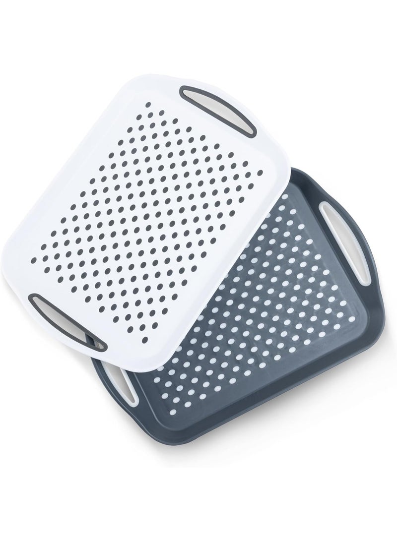 GUDOO طقم صواني تقديم 2 قطع – صواني غير قابلة للانزلاق مع مقابض مريحة، مثالية لتحضير الطعام، الشاي، أو الإفطار في السرير – صينية بلاستيكية لتناول الطعام بثبات – قابلة للغسل في غسالة الصحون (رمادي/أبيض). - Image 1