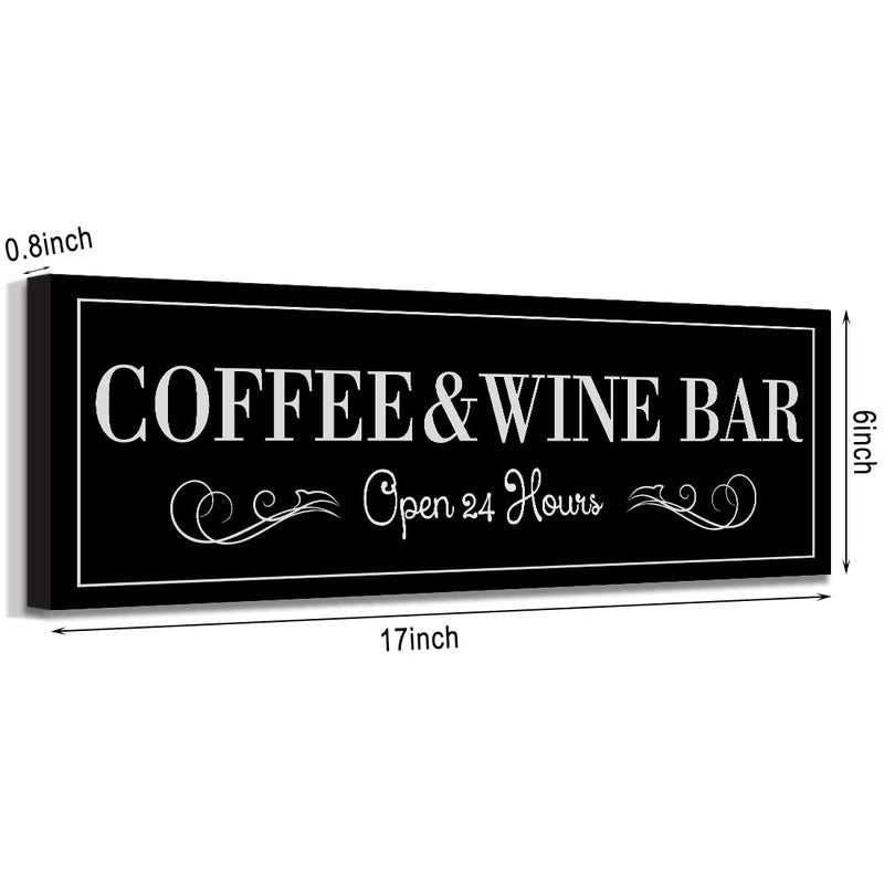 WOWGOOMO Coffee and Wine Bar Signs Decor, Classic Kitchen Wine Cabinet Decorative Signs & Plaques, Black Bar Accessories, 6x17 Inches - Image 2