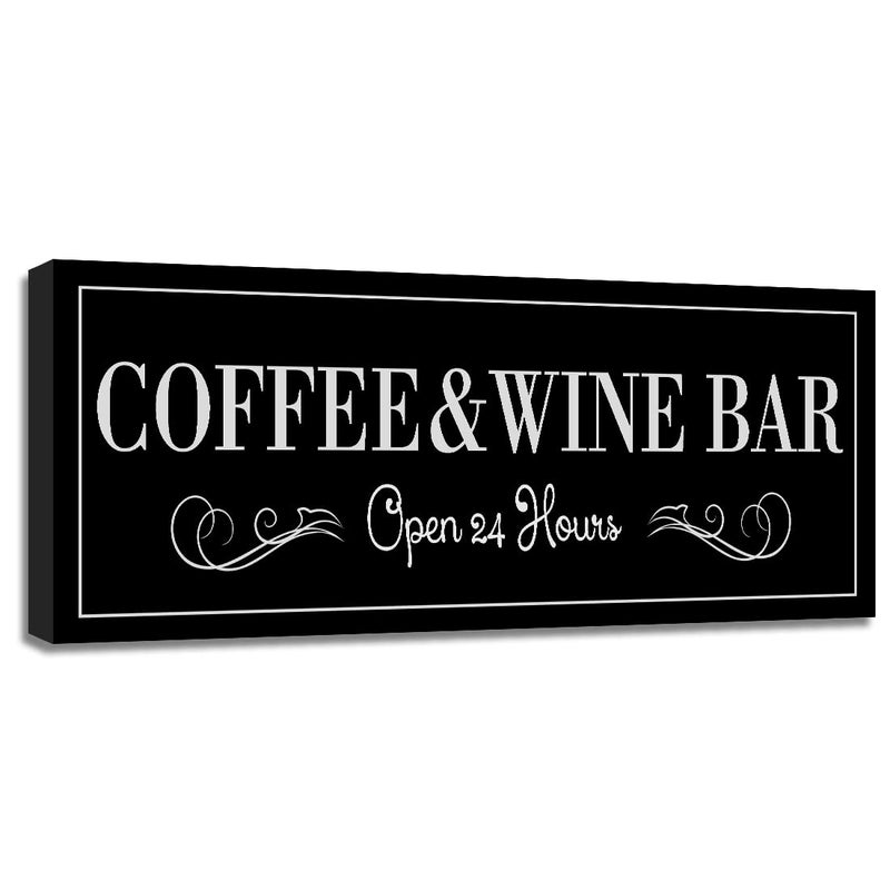 WOWGOOMO Coffee and Wine Bar Signs Decor, Classic Kitchen Wine Cabinet Decorative Signs & Plaques, Black Bar Accessories, 6x17 Inches - Image 1