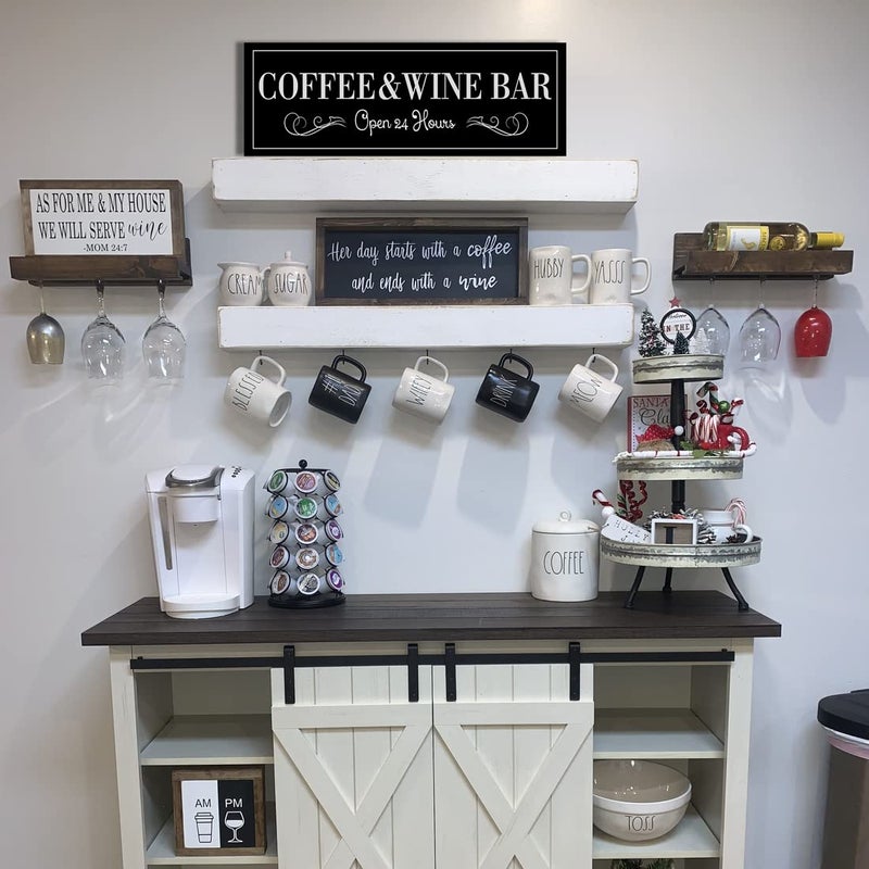 WOWGOOMO Coffee and Wine Bar Signs Decor, Classic Kitchen Wine Cabinet Decorative Signs & Plaques, Black Bar Accessories, 6x17 Inches - Image 3