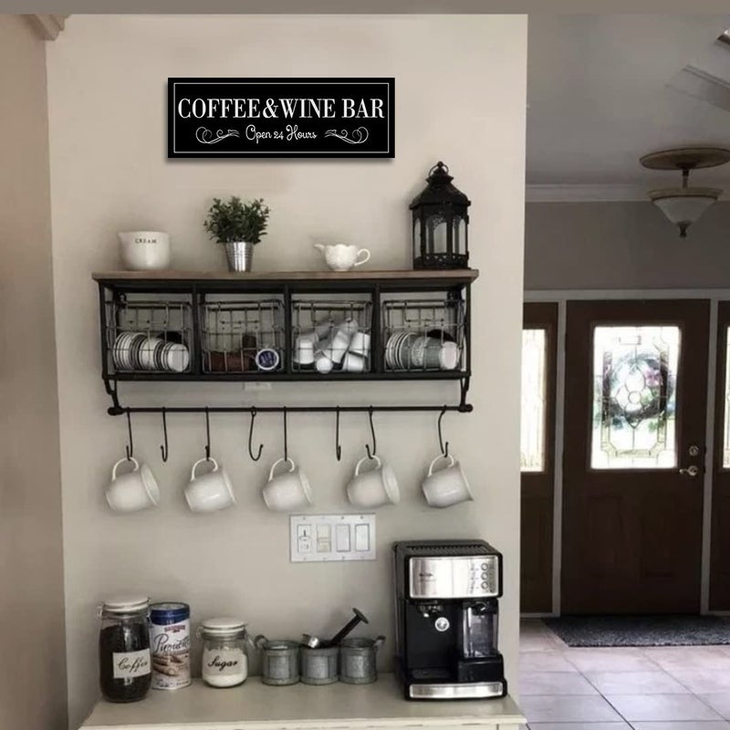 WOWGOOMO Coffee and Wine Bar Signs Decor, Classic Kitchen Wine Cabinet Decorative Signs & Plaques, Black Bar Accessories, 6x17 Inches - Image 5