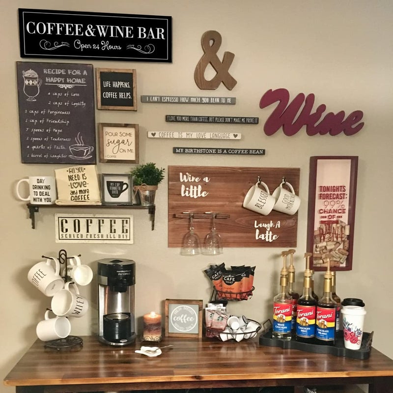 WOWGOOMO Coffee and Wine Bar Signs Decor, Classic Kitchen Wine Cabinet Decorative Signs & Plaques, Black Bar Accessories, 6x17 Inches - Image 4