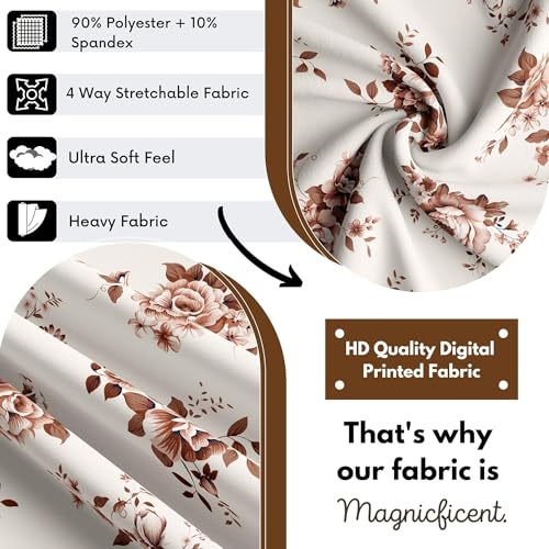 BRIDA® Polyester Spandex Stretchable Floral Geometric Printed Dining Chair Covers Elastic Chair Seat Case Protector, Slipcovers (6 Seater Table Cover + 6 Chair Cover, Brown Rose) - Image 3