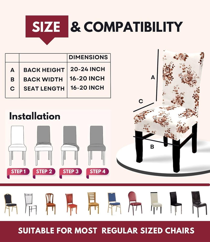 BRIDA® Polyester Spandex Stretchable Floral Geometric Printed Dining Chair Covers Elastic Chair Seat Case Protector, Slipcovers (6 Seater Table Cover + 6 Chair Cover, Brown Rose) - Image 4