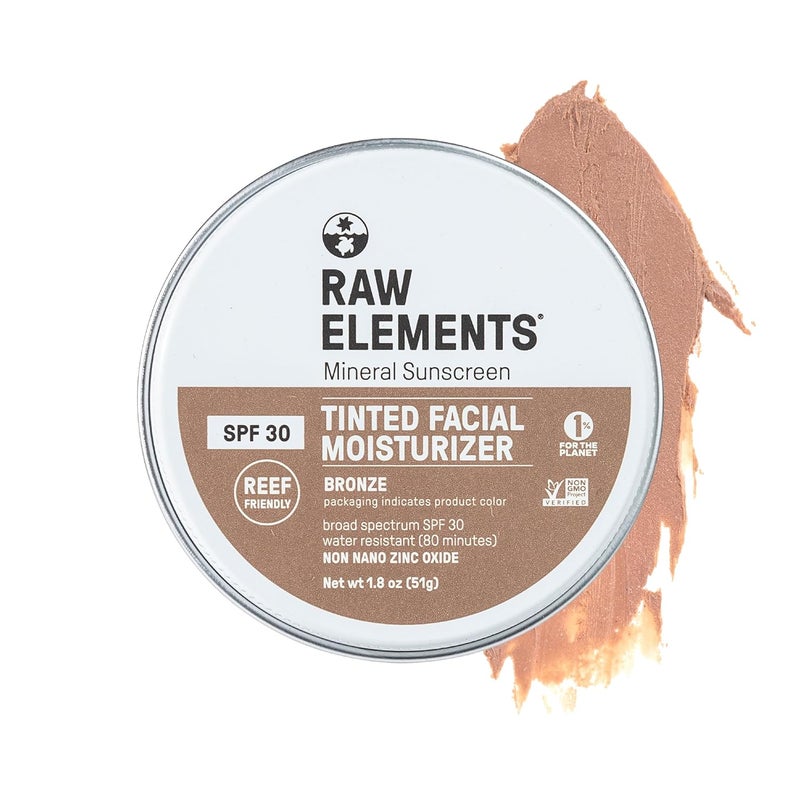 raw elements Raw Element Ultra-Moisturizing Tinted Face Cream, Non Toxic Mineral Face Sunscreen, Daily Tinted Moisturizer, Non-Nano Zinc Oxide, Reef Friendly, All Ages, SPF 30, 1.8 oz, Bronze, Pack of 1