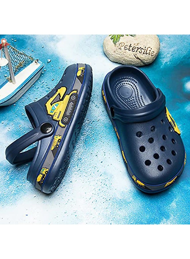 DRECAGE Toddler Clogs Kids Clogs for Girls Boys Slip on Garden Clogs Slide Sandals Waterproof Beach Pool Shoes Slippers Darkblue Digger Toddler 8 - Image 2