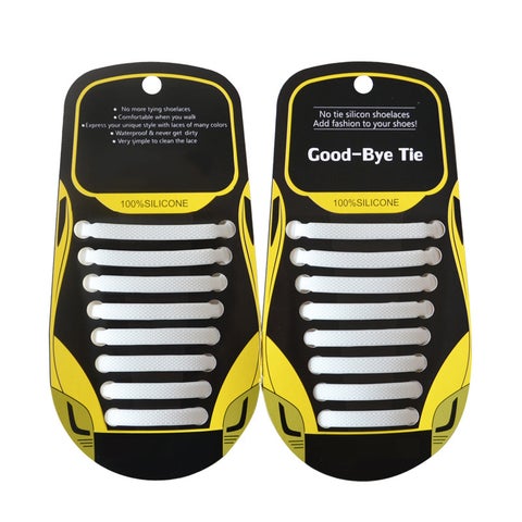 Silicone No-Tie Shoelaces T-Shape Elastic Patterned White