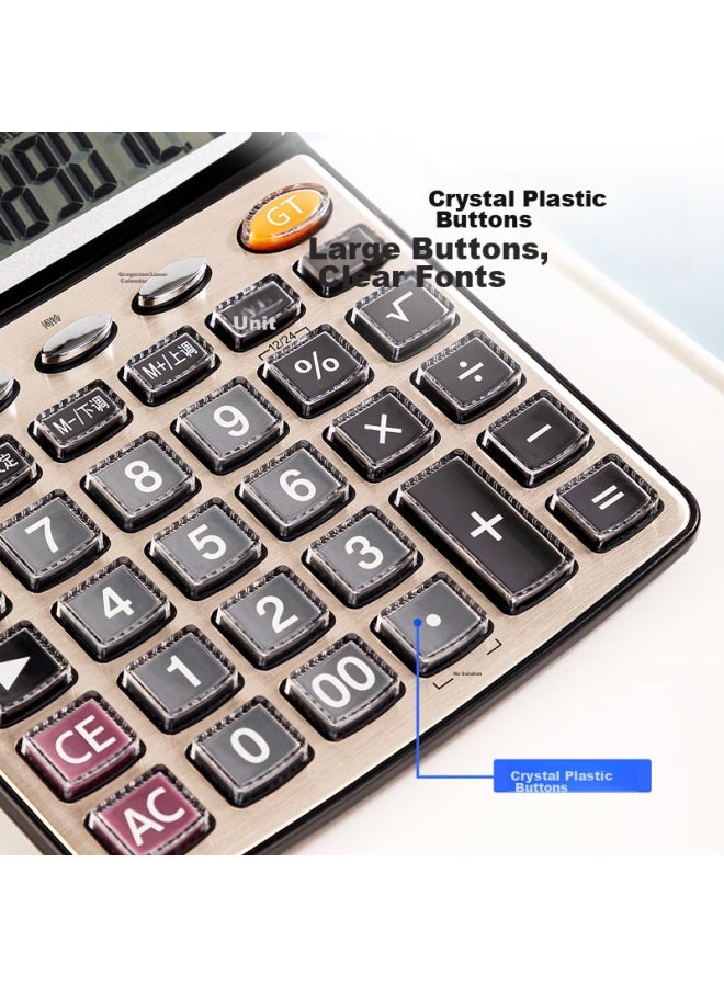 Deli Digit Metal Panel Voice Calculator, Large Crystal Buttons, Large Screen Financial Calculator, Office Supplies, Medium Size, Champagne Gold 33560 - Image 4