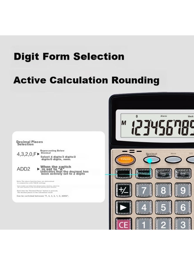 Deli Digit Metal Panel Voice Calculator, Large Crystal Buttons, Large Screen Financial Calculator, Office Supplies, Medium Size, Champagne Gold 33560 - Image 1