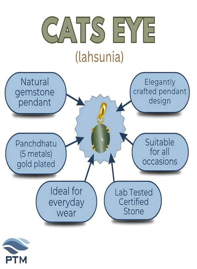 Ptm Natural Cats Eye/Lahsunia 9.25 Ratti or 8.5 Carat Astrological Certified Gemstone Panchdhatu/5 Metals 22k Gold Plated Pendant for Men & Women -fba1925 - Image 3