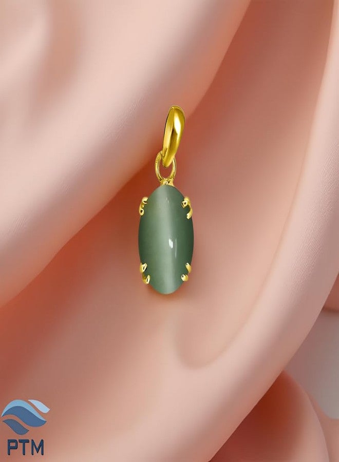 Ptm Natural Cats Eye/Lahsunia 9.25 Ratti or 8.5 Carat Astrological Certified Gemstone Panchdhatu/5 Metals 22k Gold Plated Pendant for Men & Women -fba1925 - Image 2