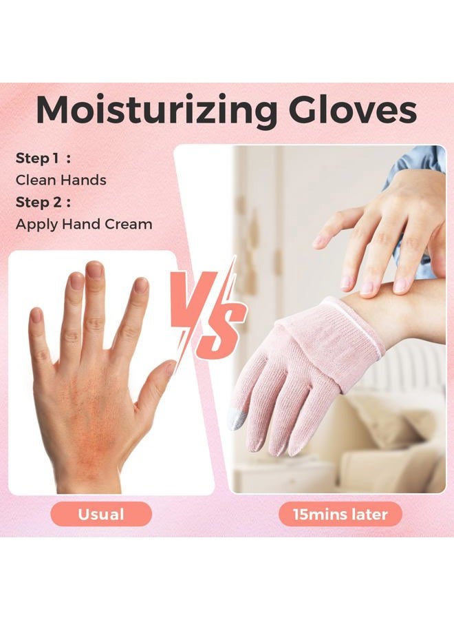 Donfri Cotton Moisturizing Gloves Overnight 2 Pairs Touchscreen Fingers for SPA Dry Hands Hand Care Day and Night Moisturizing (Medium-Pink) - Image 2