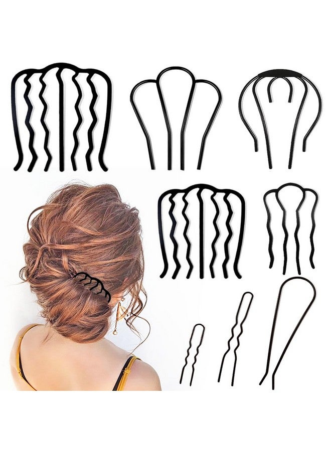 La Jolie Jasmin 8 Piece Hair Side Combs U Hair Pins Hair Fork Clip Hair Stick for Updo Bun, U Shaped Teeth Hair Combs for Vintage Hairstyle Hair Accessories - Image 1
