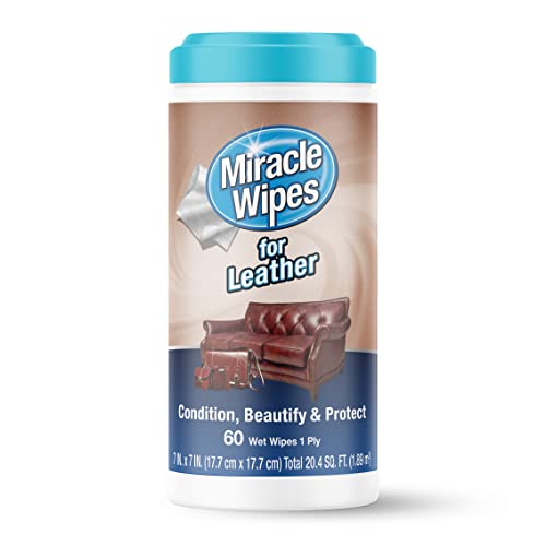 MiracleWipes for Leather Cleaning & Conditioning, Vehicle, Furniture, Shoes, Jacket, Interior, Upholstery, Cleans, Protects, and Moisturizes Leather, Prevent Fading and Cracking - 60 Count - Image 1