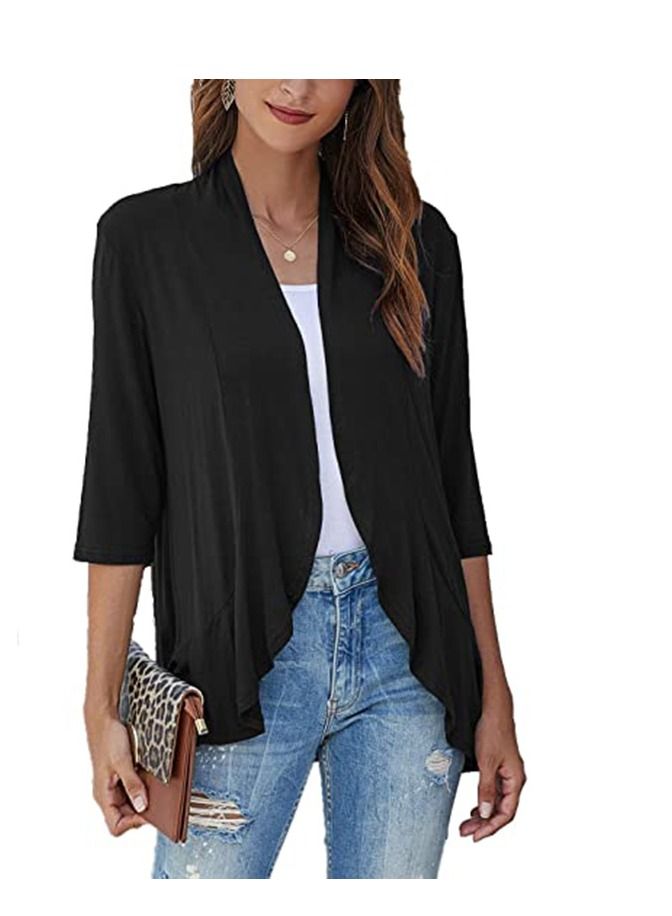 Loquat Autumn New Solid Color Seven-point Sleeve Lotus Lace Up Cardigan Coat  - Image 1