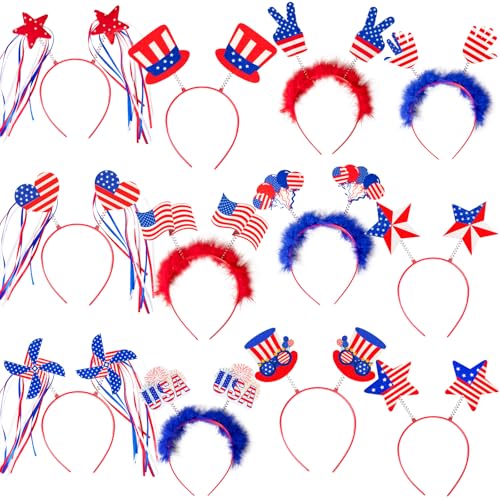 Moon Boat 12PCS Patriotic Head Boppers Headband - Star Uncle Sam Hat Balloons- Fourth 4th of July Party Accessories Favors Decorations - Image 1