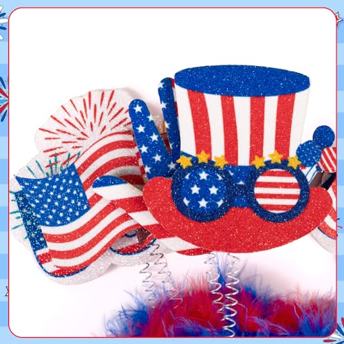 Moon Boat 12PCS Patriotic Head Boppers Headband - Star Uncle Sam Hat Balloons- Fourth 4th of July Party Accessories Favors Decorations - Image 5