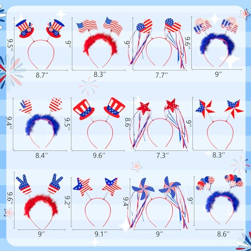Moon Boat 12PCS Patriotic Head Boppers Headband - Star Uncle Sam Hat Balloons- Fourth 4th of July Party Accessories Favors Decorations - Image 4