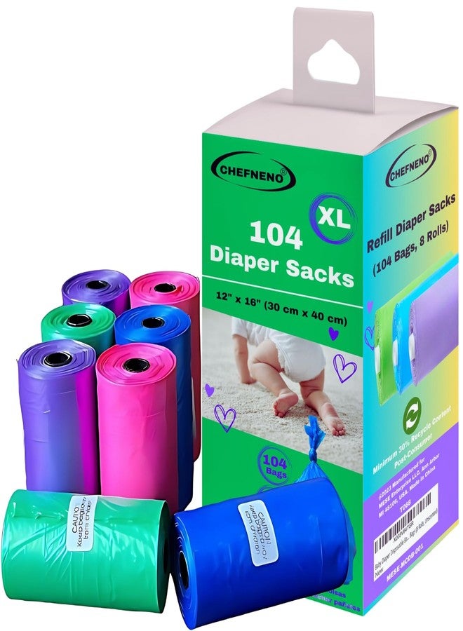CHEFNENO Baby Diaper Bag Disposable Refill 8 Rolls (104 Diaper Sacks) Dog Poop Waste Bags Cat Litter Clump & Poop Bags Sanitary Pad Waste Bags (8 Rolls, Unscented) - Image 1