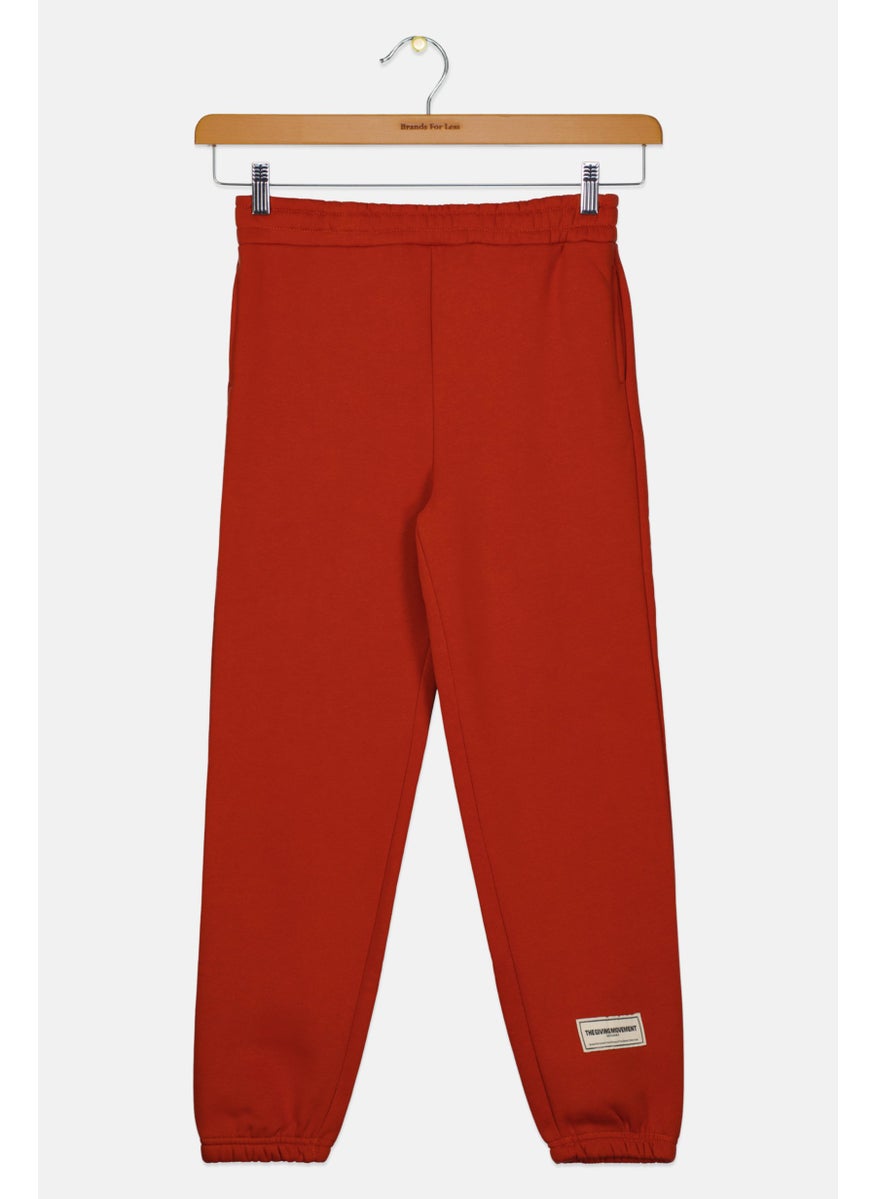 The Giving Movement - Kids Boy Embroidered Logo Jogger Pants, Rust - Image 1