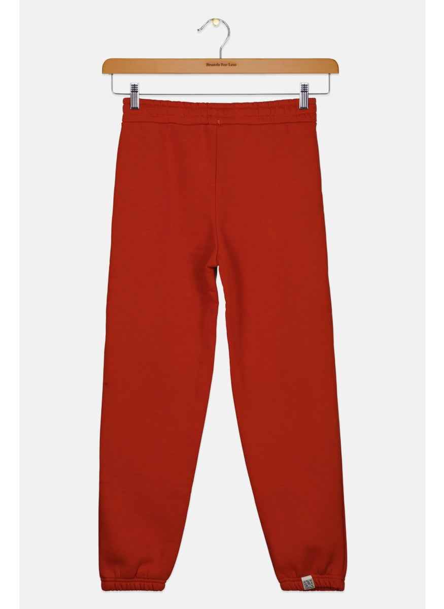 The Giving Movement - Kids Boy Embroidered Logo Jogger Pants, Rust - Image 1