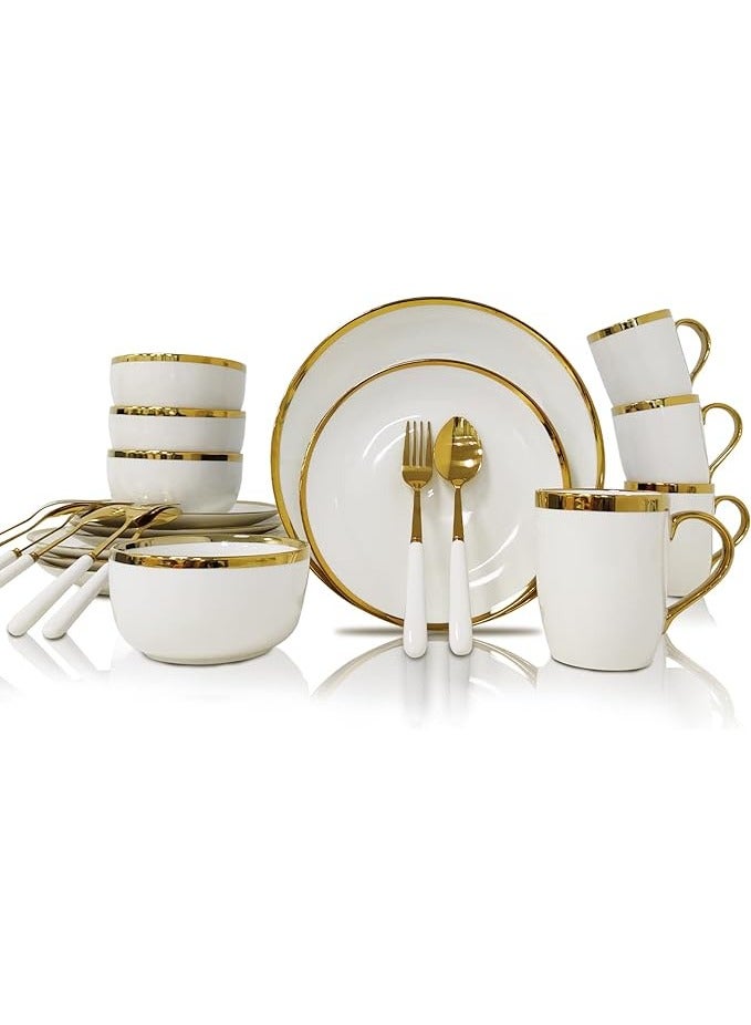 general Dinnerware Sets,24-Piece Plates and Bowls Sets for 4,White Modern Porcelain Dish Set Contain Dinnerware & Accessories for Wedding and Housewarming Gifts - Image 1
