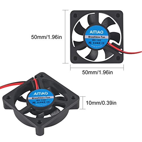 AITIAO 6Pcs 5010 Cooling Fan DC 12V 50mmx50mmx10mm Quiet Brushless Cooling Fan for 3D Printer Computer Case Fan DIY Cooling Ventilation Exhaust 2Pin Oil Bearing Fan (5010 12V) - Image 2