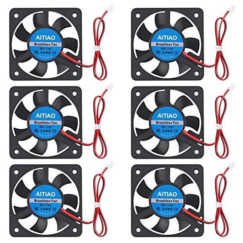 AITIAO 6Pcs 5010 Cooling Fan DC 12V 50mmx50mmx10mm Quiet Brushless Cooling Fan for 3D Printer Computer Case Fan DIY Cooling Ventilation Exhaust 2Pin Oil Bearing Fan (5010 12V) - Image 1