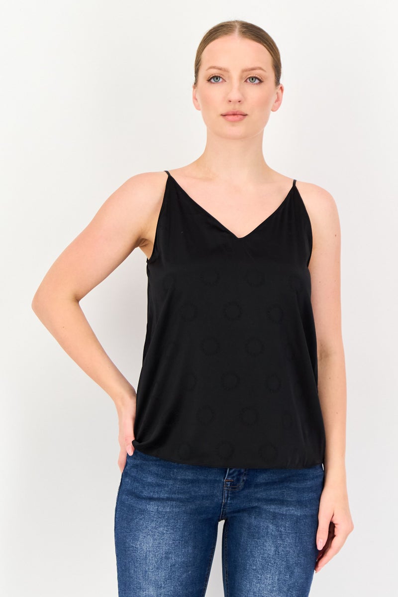 VERO MODA Women V-Neck Sleeveless Textured Top, Black - Image 1