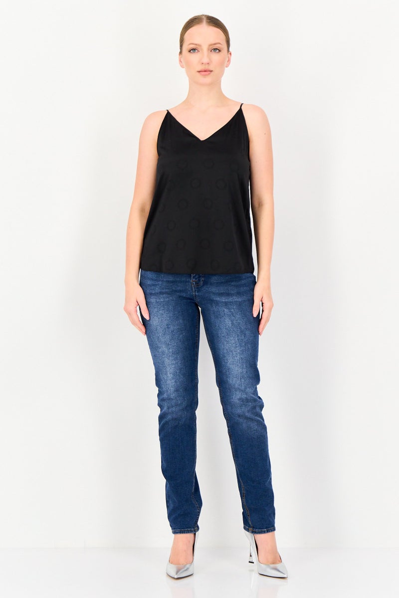 VERO MODA Women V-Neck Sleeveless Textured Top, Black - Image 3