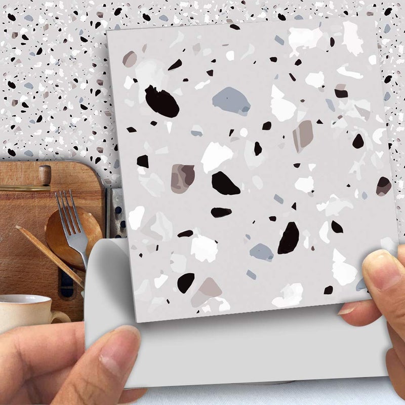 ملصقات نقل بلاط الجدران Alwayspon لتزيين المنزل، ملصقات ذاتية اللصق قابلة للإزالة لتزيين الجدران في غرفة المعيشة والمطبخ والحمام، 25 قطعة ملصق بلاط تيرازو رمادي