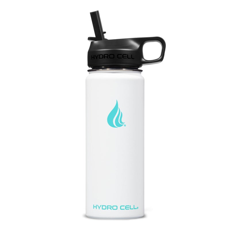 HYDRO CELL Stainless Steel Insulated Water Bottle with Straw - for Cold & Hot Drinks - Metal Vacuum Flask with Screw Cap and Modern Leakproof Sport Thermos for Adults (White 18oz) - Image 2