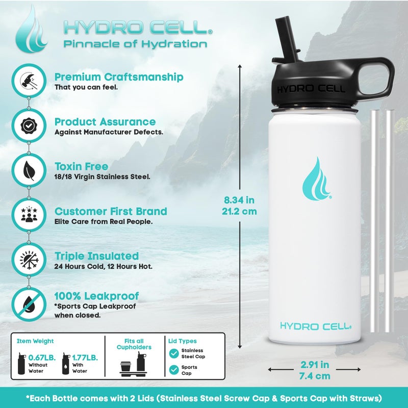 HYDRO CELL Stainless Steel Insulated Water Bottle with Straw - for Cold & Hot Drinks - Metal Vacuum Flask with Screw Cap and Modern Leakproof Sport Thermos for Adults (White 18oz) - Image 3