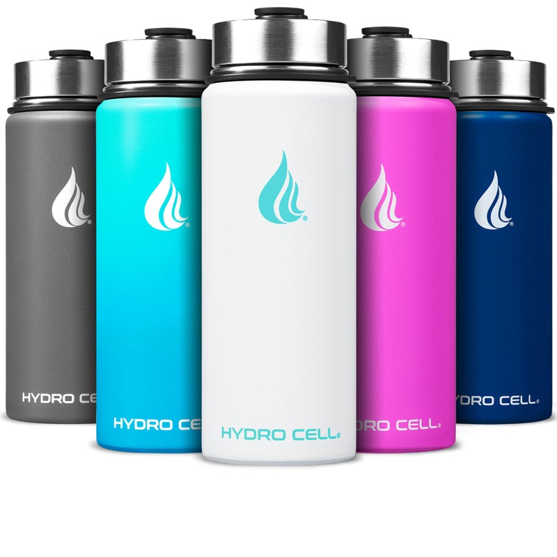HYDRO CELL Stainless Steel Insulated Water Bottle with Straw - for Cold & Hot Drinks - Metal Vacuum Flask with Screw Cap and Modern Leakproof Sport Thermos for Adults (White 18oz) - Image 1