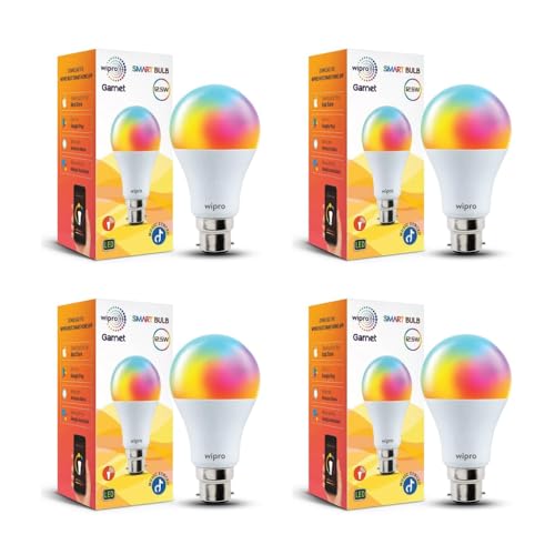 wipro 12.5W B22D Wi-Fi Smart LED Bulb with Music Sync | Voice Control with Alexa, Google Asst | App Control |16 M Colours, White Tunable - Warm, Neutral & Cool White +Dimmable | Scenes | Pack of 4 - Image 1