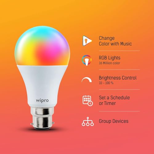 wipro 12.5W B22D Wi-Fi Smart LED Bulb with Music Sync | Voice Control with Alexa, Google Asst | App Control |16 M Colours, White Tunable - Warm, Neutral & Cool White +Dimmable | Scenes | Pack of 4 - Image 3