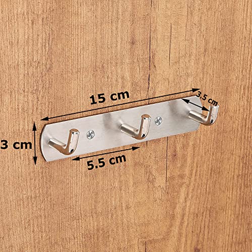 Fortune™ Premium Hook Plate/Hook Patti Stainless Steel Coat Bath Towel Hook Hanger Rail Bar - (4, 3 Hooks) - Image 5