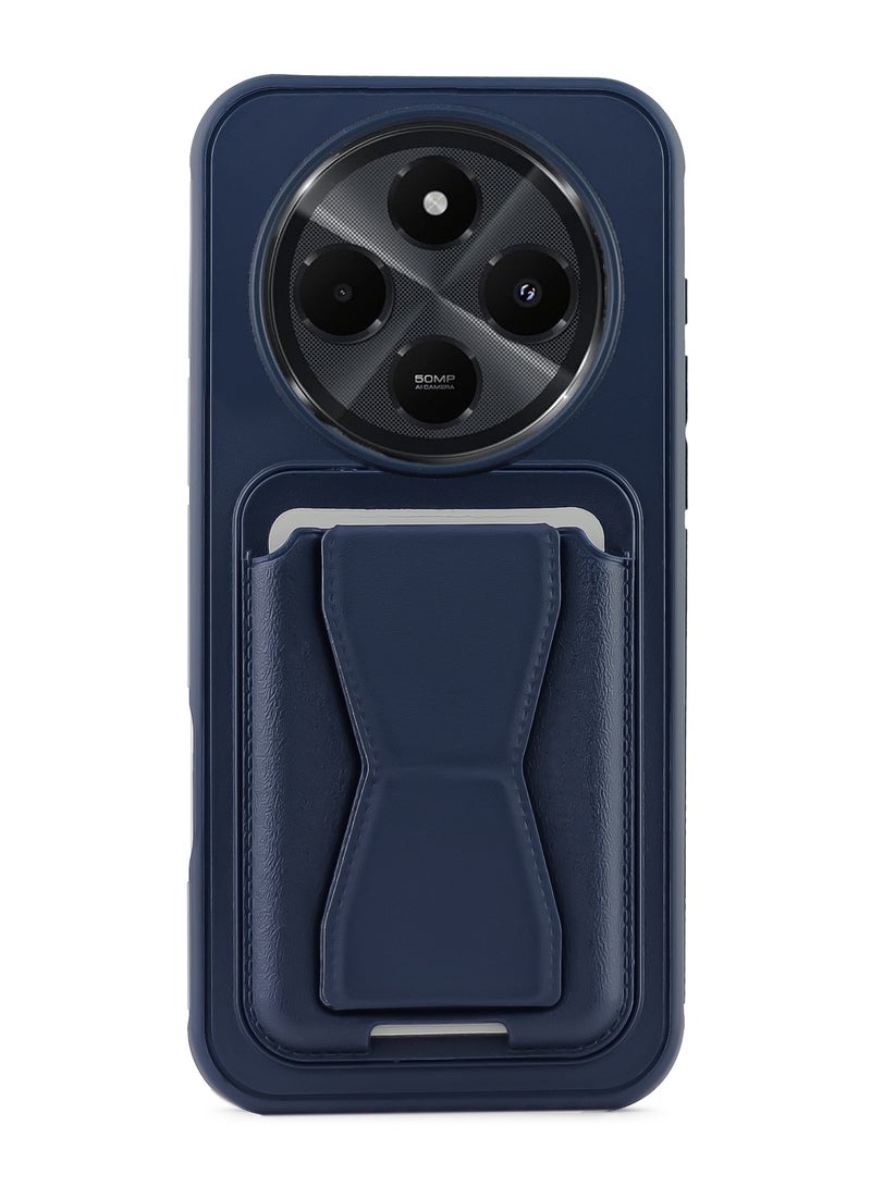 Leather back cover with card wallet Foldable Shockpoof Case compatible with Oppo Reno 12F (Blue)  - Image 1