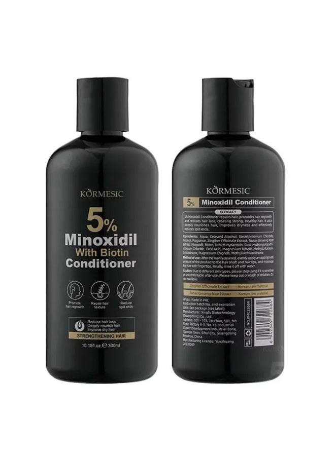 Kormesic بلسم البيوتين مينوكسيديل 5% 300 مل لعلاج نمو الشعر مع مينوكسيديل 5% لتقوية الشعر وتعزيز إعادة نمو الشعر وتقليل تساقط الشعر وتحسين الشعر الجاف التالف - Image 2