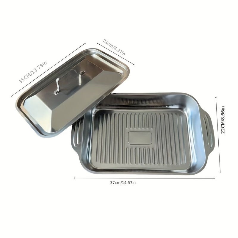 3 Pcs Stainless Steel Fish Roasting Pan With Lid Enormous Baking Pan Buffet Pan Seafood Pan Suitable For Oven Baking Party Serving Fruit Salads Grilled Meat Skewers - Image 2
