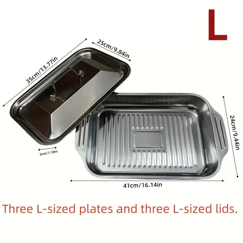 3 Pcs Stainless Steel Fish Roasting Pan With Lid Enormous Baking Pan Buffet Pan Seafood Pan Suitable For Oven Baking Party Serving Fruit Salads Grilled Meat Skewers - Image 5