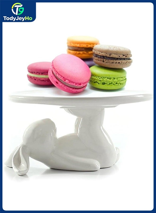 تودي جي هو أرنب كعكة حامل الخزف لوحة الحلوى صينية الطعام ، لطيف حامل الكعكة ورقة كأس ، هدية لعشاق المطبخ الإناث ، وحفلات الزفاف ، وعيد الأم ( 1 أرنب ) - Image 1