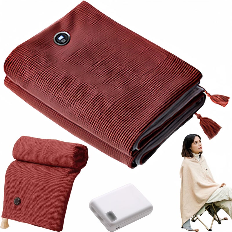 Red Heated Shawl Wrap For Women USB Cordless Electric Blanket Scarf With Zipper - Image 2